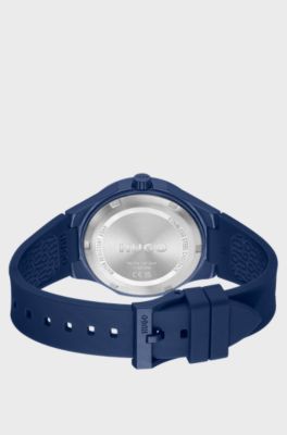 Matte-blue watch with branded silicone strap, Blue