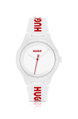 HUGO Matte white watch with branded silicone strap