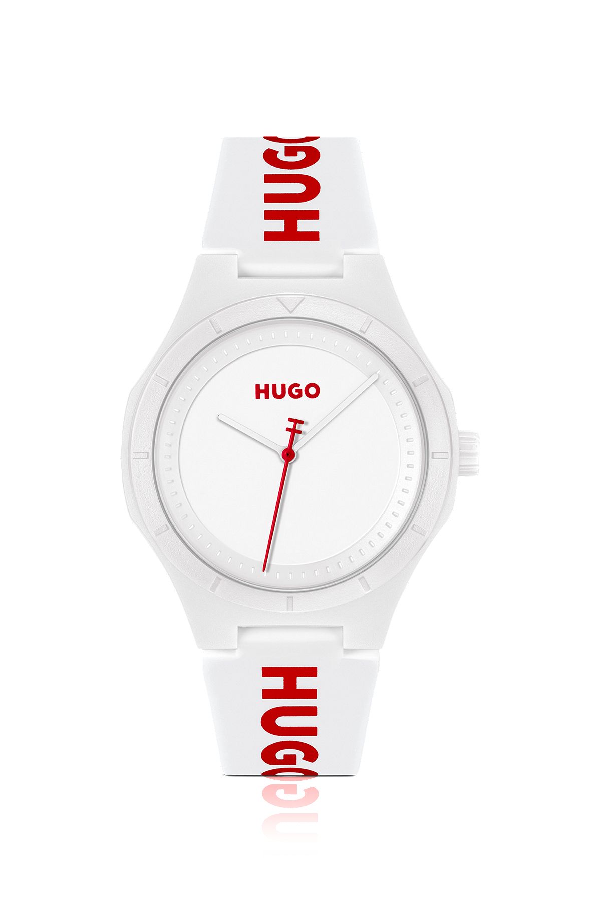 Matte-white watch with branded silicone strap, White