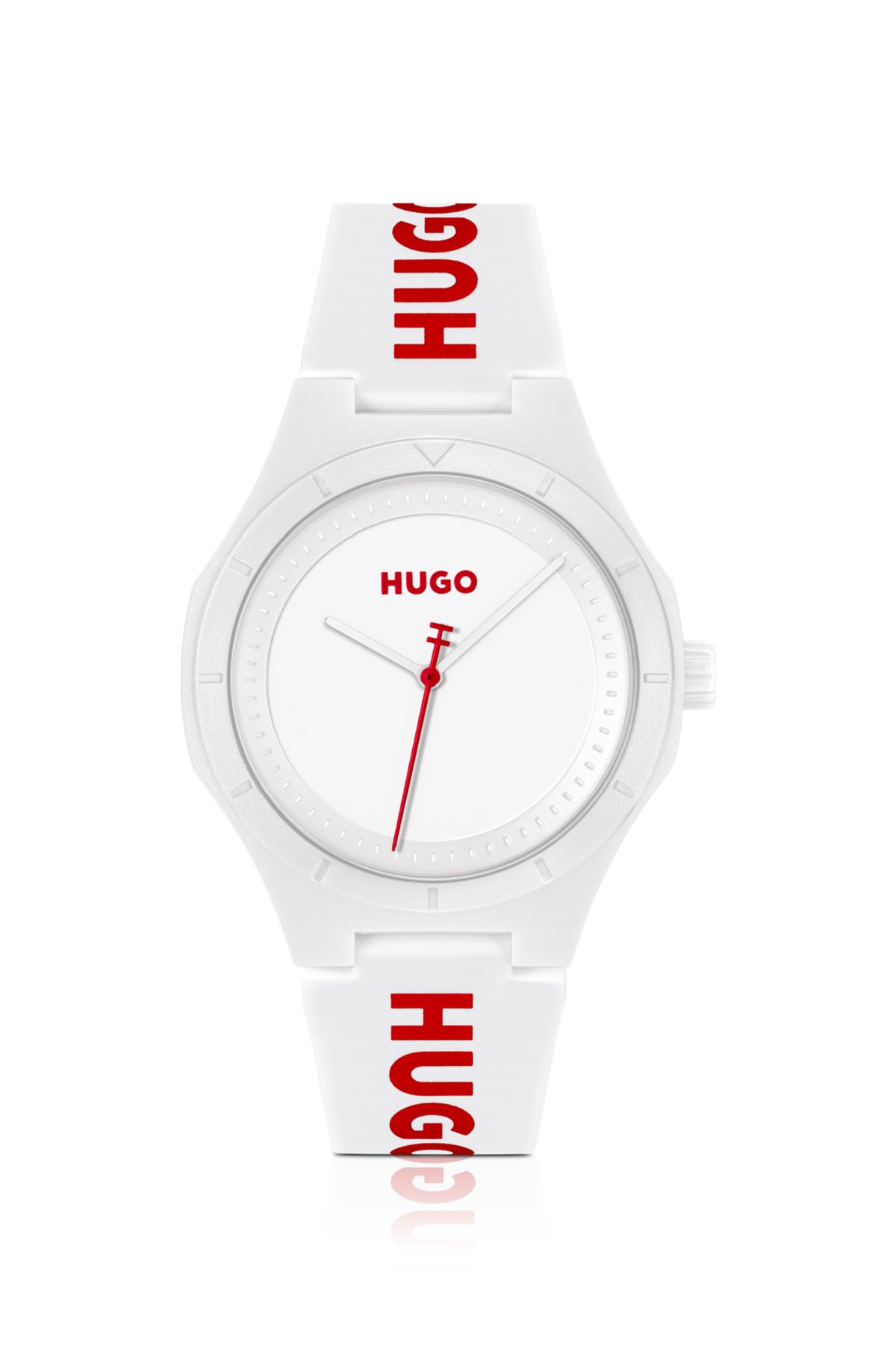 Matte-white watch with branded silicone strap, White
