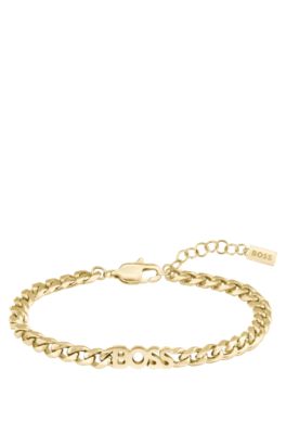Gold-tone chain bracelet with logo lettering, Gold tone