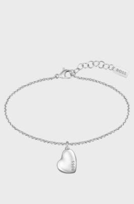 Silver-tone bracelet with heart-shaped branded pendant, Silver tone
