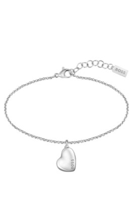Bracelet argenté avec pendentif logoté en forme de cœur