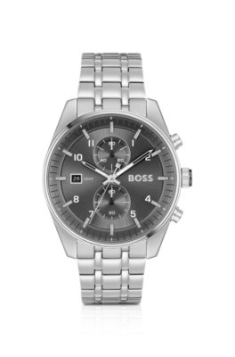 Montre chronographe avec cadran gris et bracelet à maillons