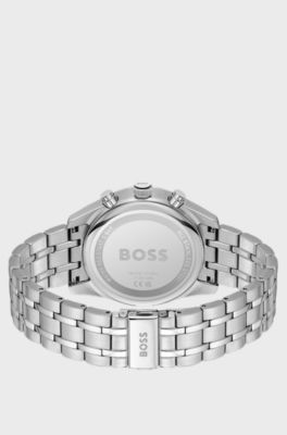 Link-bracelet chronograph watch with grey dial, Silver