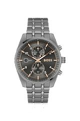 Grey-plated chronograph watch with gold-tone details, Grey