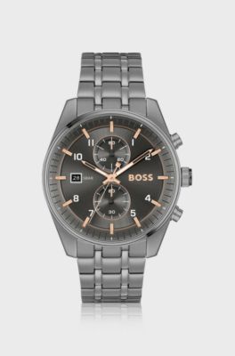 Grey-plated chronograph watch with gold-tone details, Grey