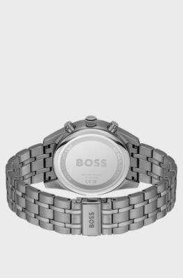 Grey-plated chronograph watch with gold-tone details, Grey