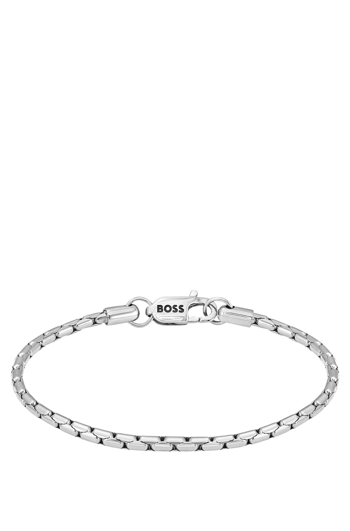 Silver-tone chain cuff with branded lobster clasp, Silver tone
