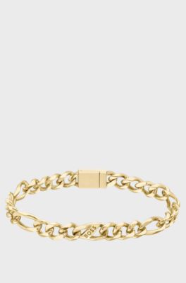 Gold-tone figaro-chain cuff with branded link, Gold tone