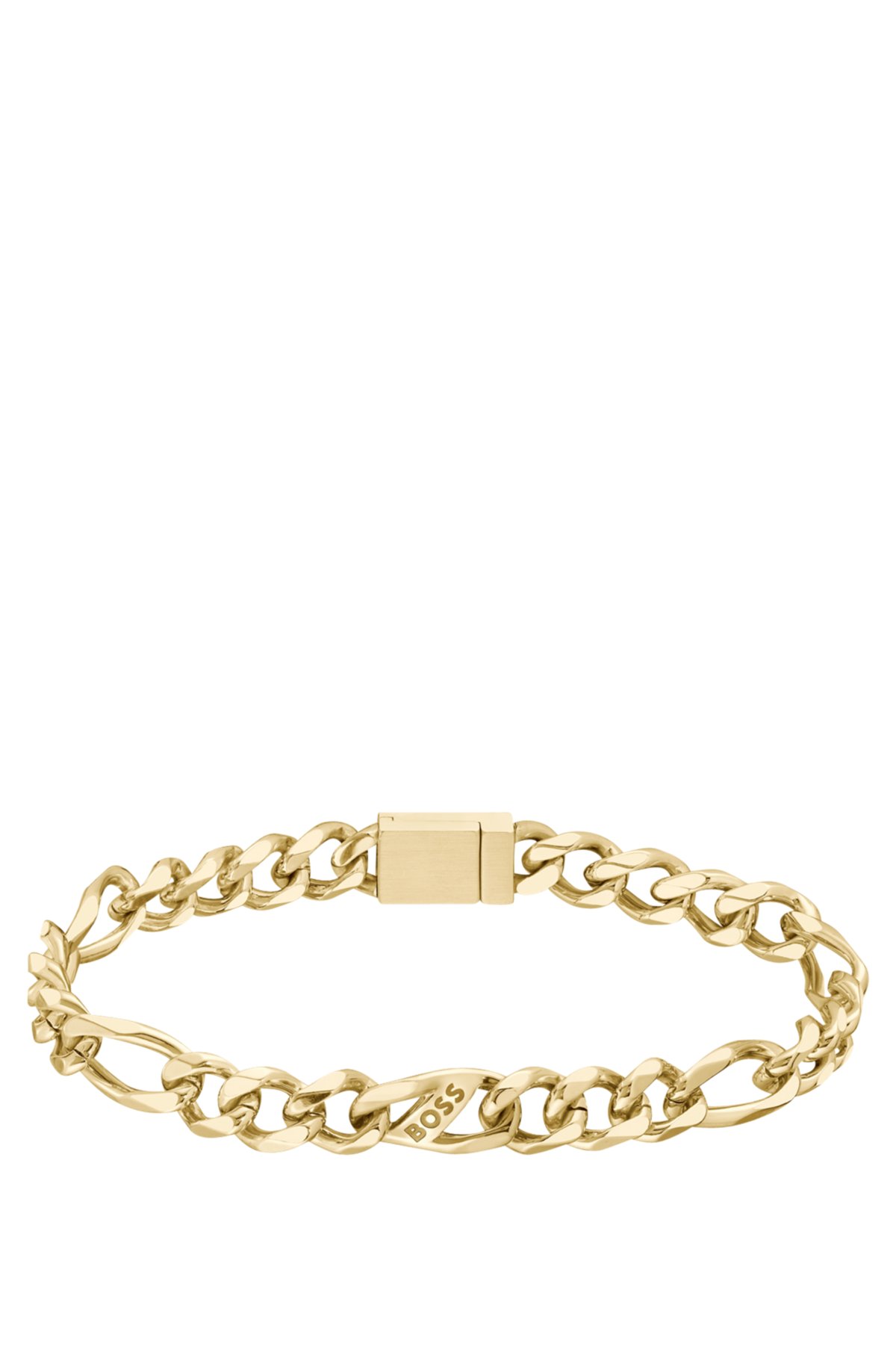 Gold-tone figaro-chain cuff with branded link, Gold tone