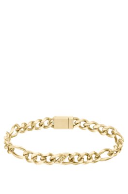Bracelet à chaîne figaro dorée et maillon logoté