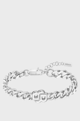 Pulsera de cadena plateada con monograma Double B, Tono plateado