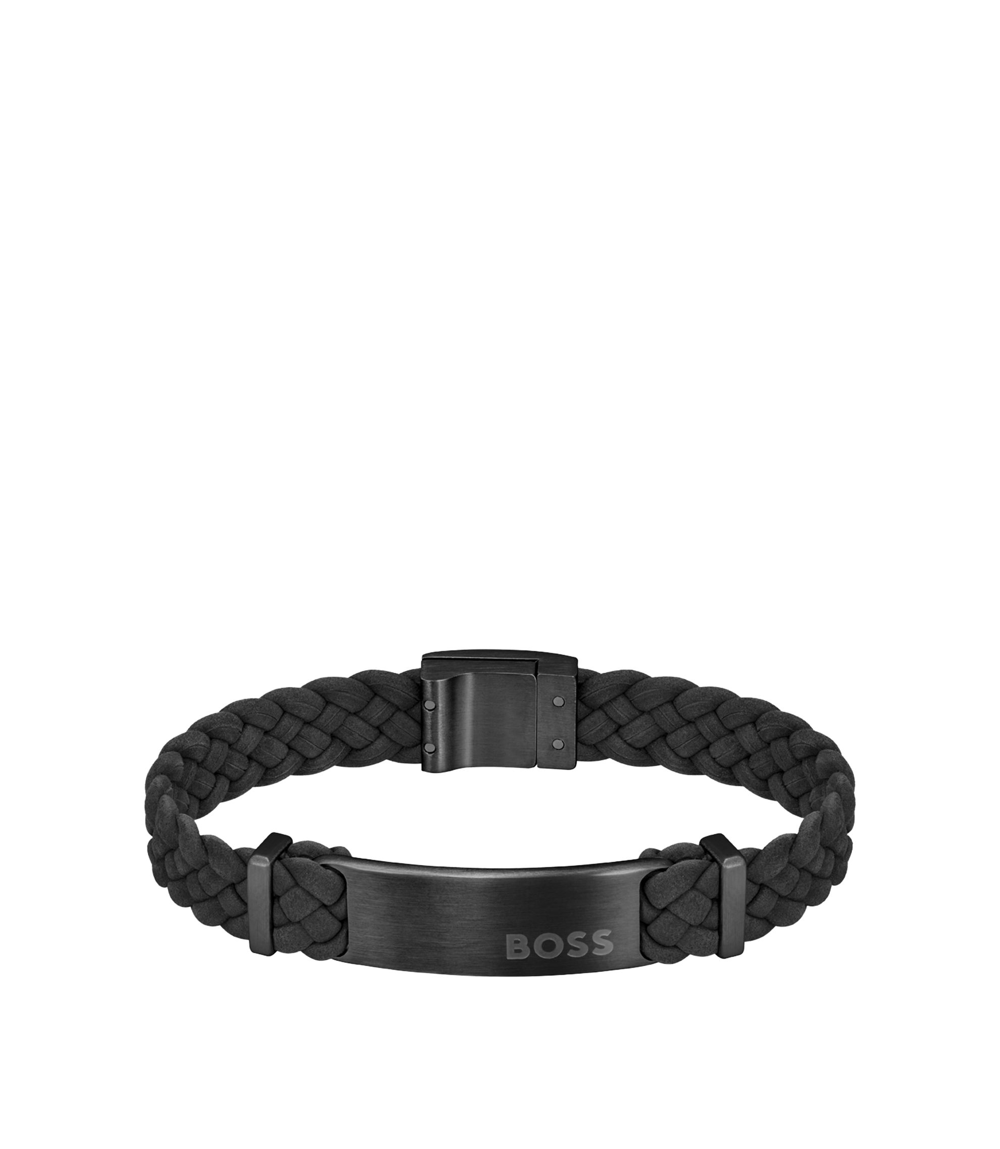 Flecht-Armband aus schwarzem Veloursleder mit Logo-Applikation