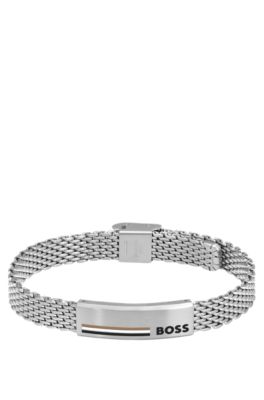 BOSS - Stainless-steel mesh cuff with signature plate