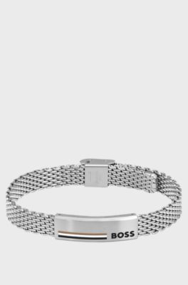 Bracelet en maille milanaise d&rsquo;acier inoxydable avec plaquette embl&eacute;matique, Couleur argent&eacute;e