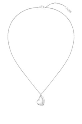 シルバートーン ネックレス ロゴ入りハートシェイプペンダント, シルバートーン