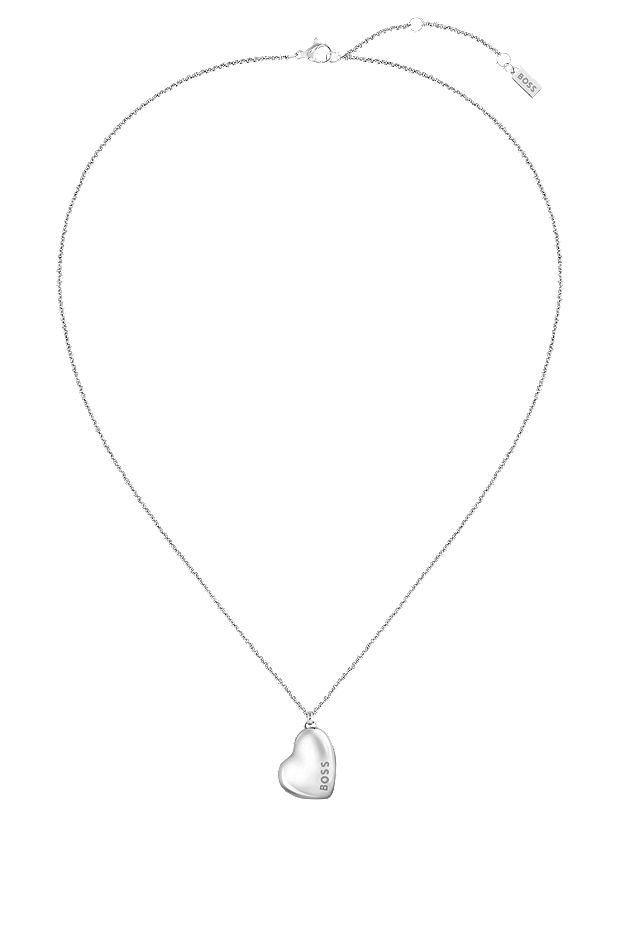 Zilverkleurige ketting met hartvormige hanger met merkaccent, Zilver