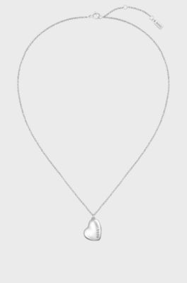 Silver-tone necklace with branded heart-shaped pendant, Silver tone