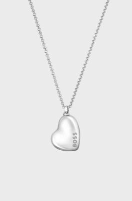 Silver-tone necklace with branded heart-shaped pendant, Silver tone
