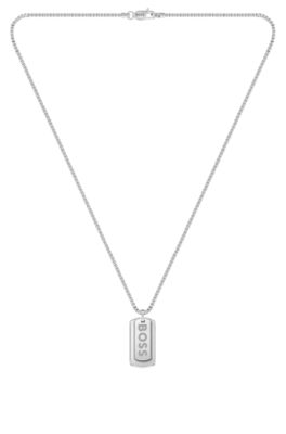 Silver-tone necklace with double-tag logo pendant, Silver tone