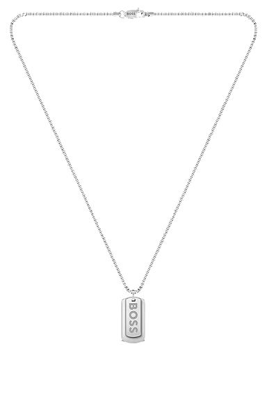 Silver-tone necklace with double-tag logo pendant, Silver tone