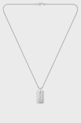 Silver-tone necklace with double-tag logo pendant, Silver tone