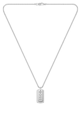 Collier argenté avec pendentif à double étiquette logotée