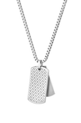 Silver-tone necklace with double-tag logo pendant, Silver tone