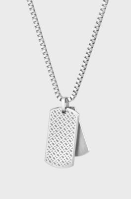Silver-tone necklace with double-tag logo pendant, Silver tone