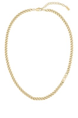 Collana a catena con maglia barbazzale in acciaio color oro con logo, Color oro