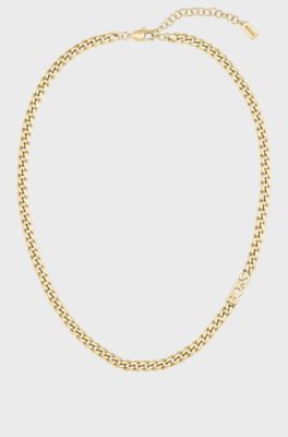 Curb-chain logo necklace in gold-tone steel, Gold tone