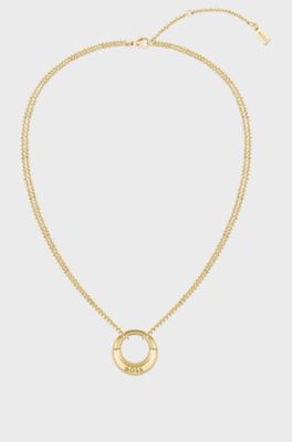 Gold-tone necklace with branded pendant, Gold tone