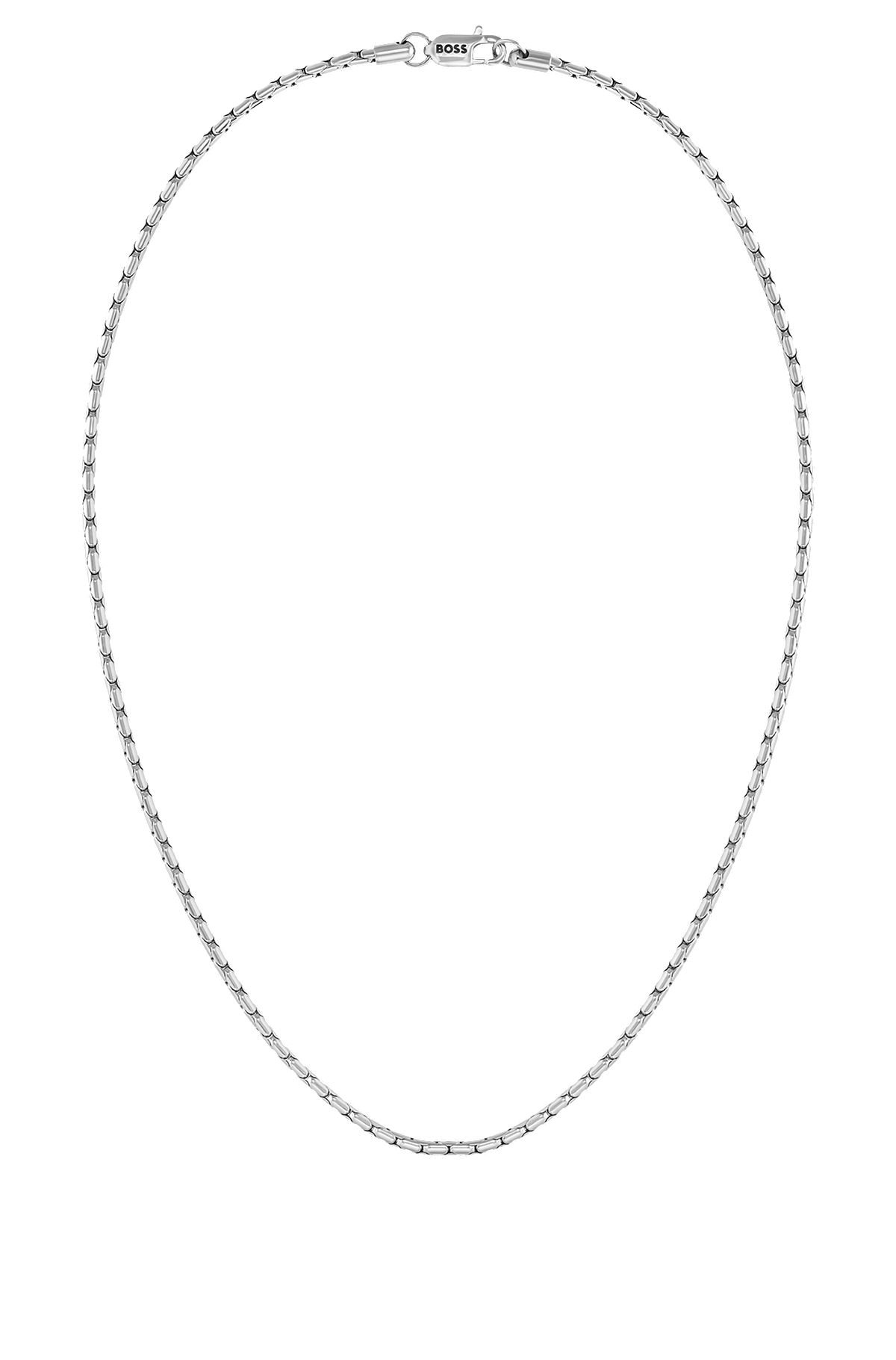 Silberfarbene Halskette mit Logo am Karabinerverschluss, Silberfarben