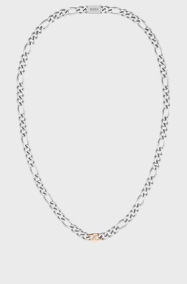 Silver-tone figaro-chain necklace with branded link, Silver tone
