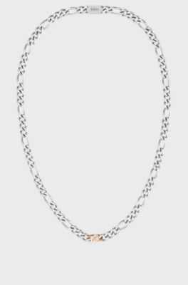 Silver-tone figaro-chain necklace with branded link, Silver tone