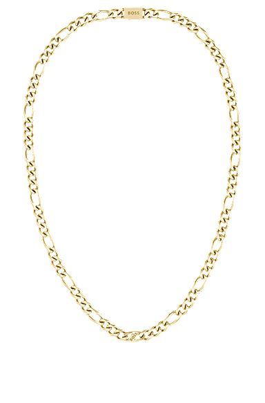 Gold-tone figaro-chain necklace with branded link, Gold tone