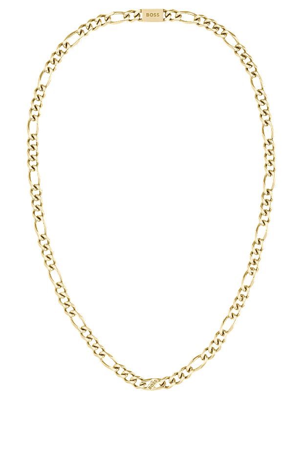 Goldfarbene Halskette im Figaro-Stil mit Logo-Glied, Goldfarben