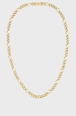 Gold-tone figaro-chain necklace with branded link, Gold tone
