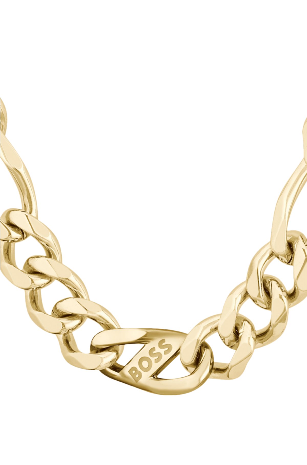 Gold-tone figaro-chain necklace with branded link, Gold tone