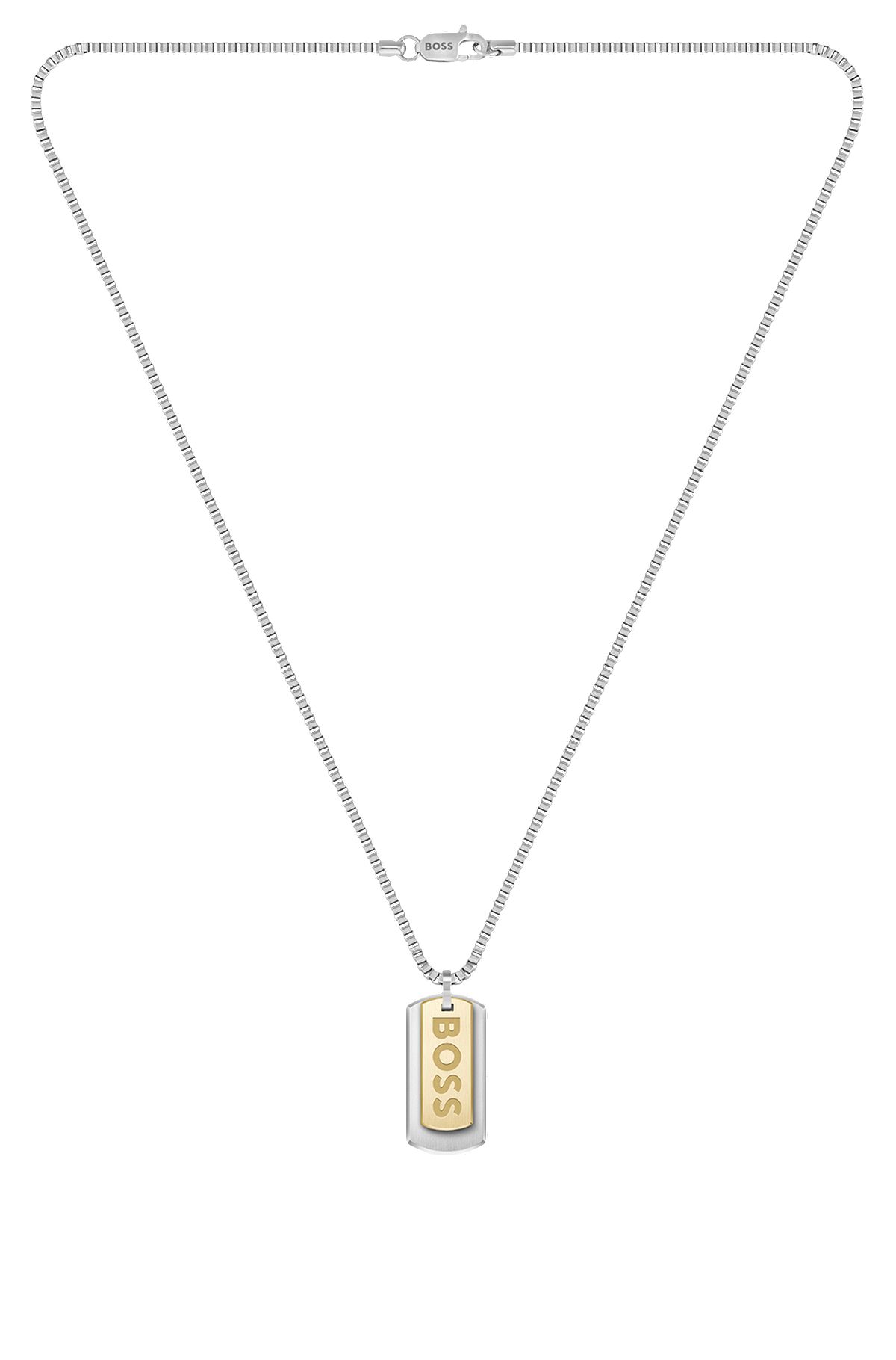 Halskette im Venezianerstil mit doppeltem Logo-Anhänger, Silber