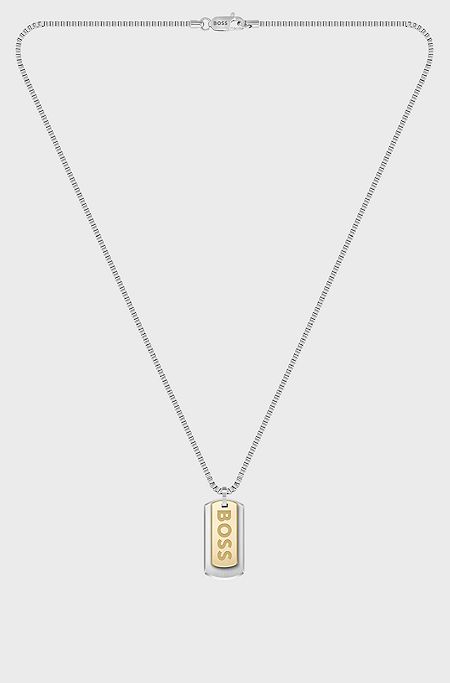 Box-chain necklace with branded double-tag pendant, Silver