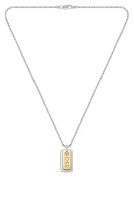 Collier chaîne à maillons cubes avec pendentif logoté à double étiquette