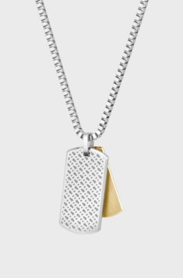 Box-chain necklace with branded double-tag pendant, Silver tone