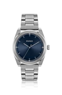 Link-bracelet watch with brushed blue dial, Silver