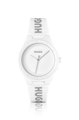 HUGO Branded silicone strap watch with matte white dial