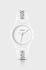 Branded silicone-strap watch with matte-white dial, White