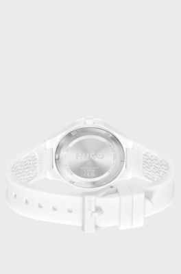Branded silicone-strap watch with matte-white dial, White