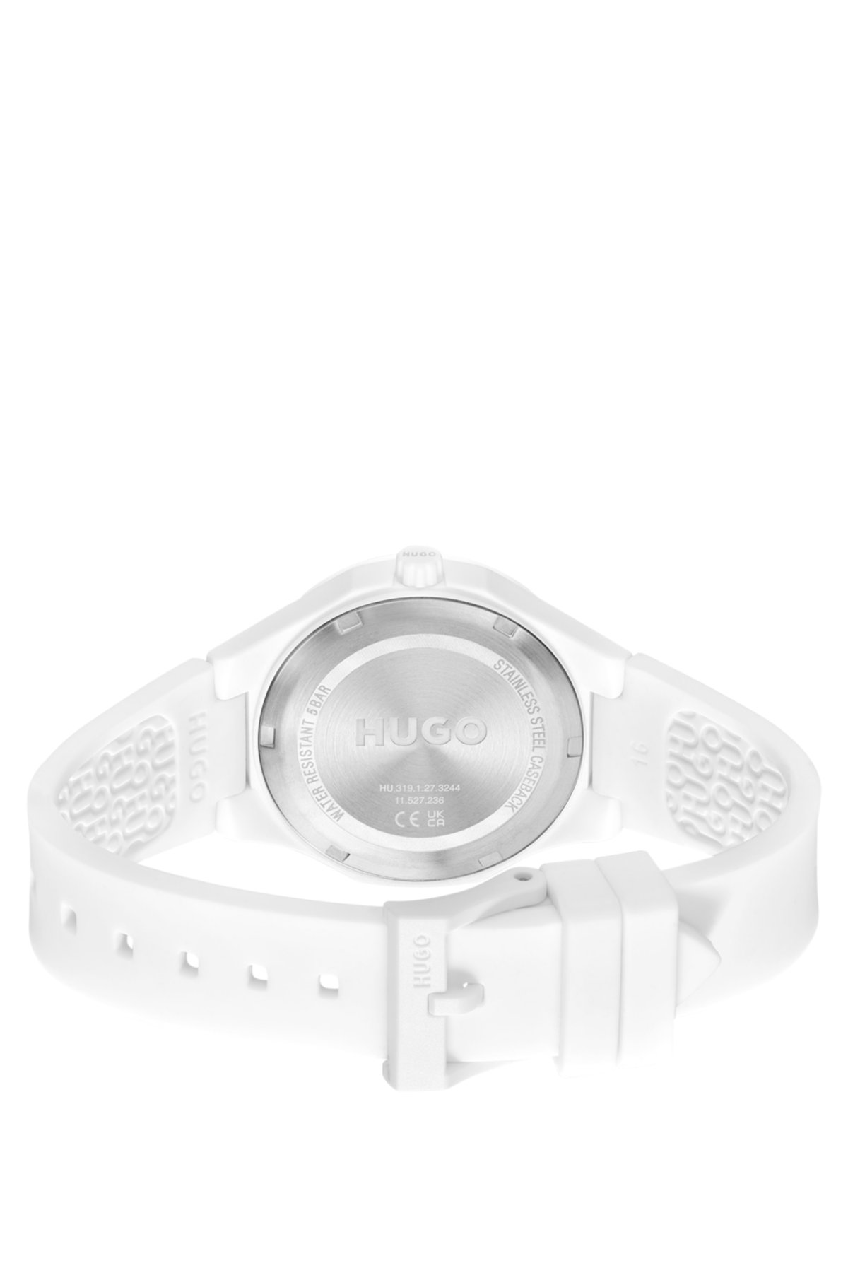 Branded silicone-strap watch with matte-white dial, White
