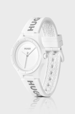 Branded silicone-strap watch with matte-white dial, White